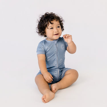 Short Zip Romper in Retro Smileys