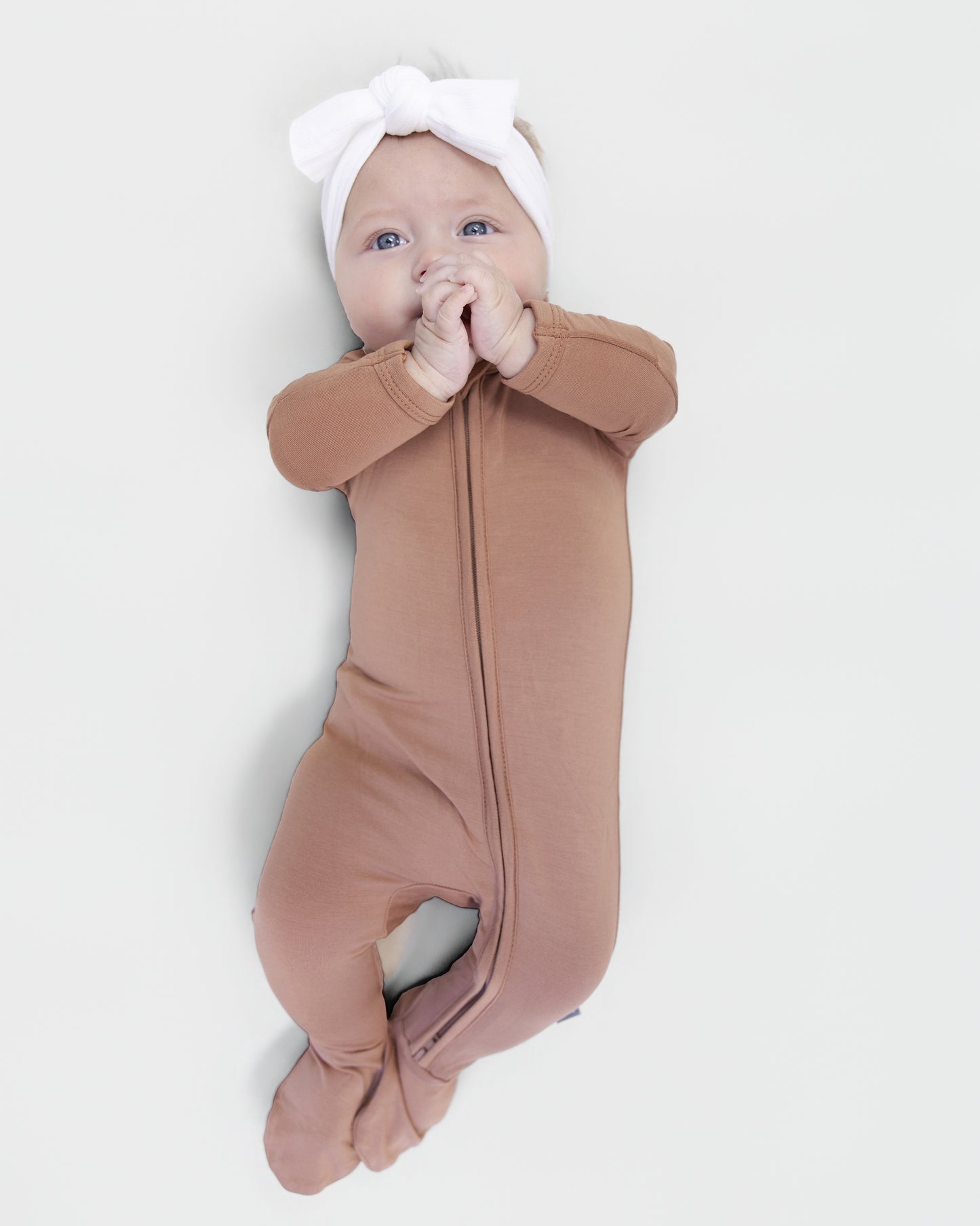 Zip Footie in Deep Beige