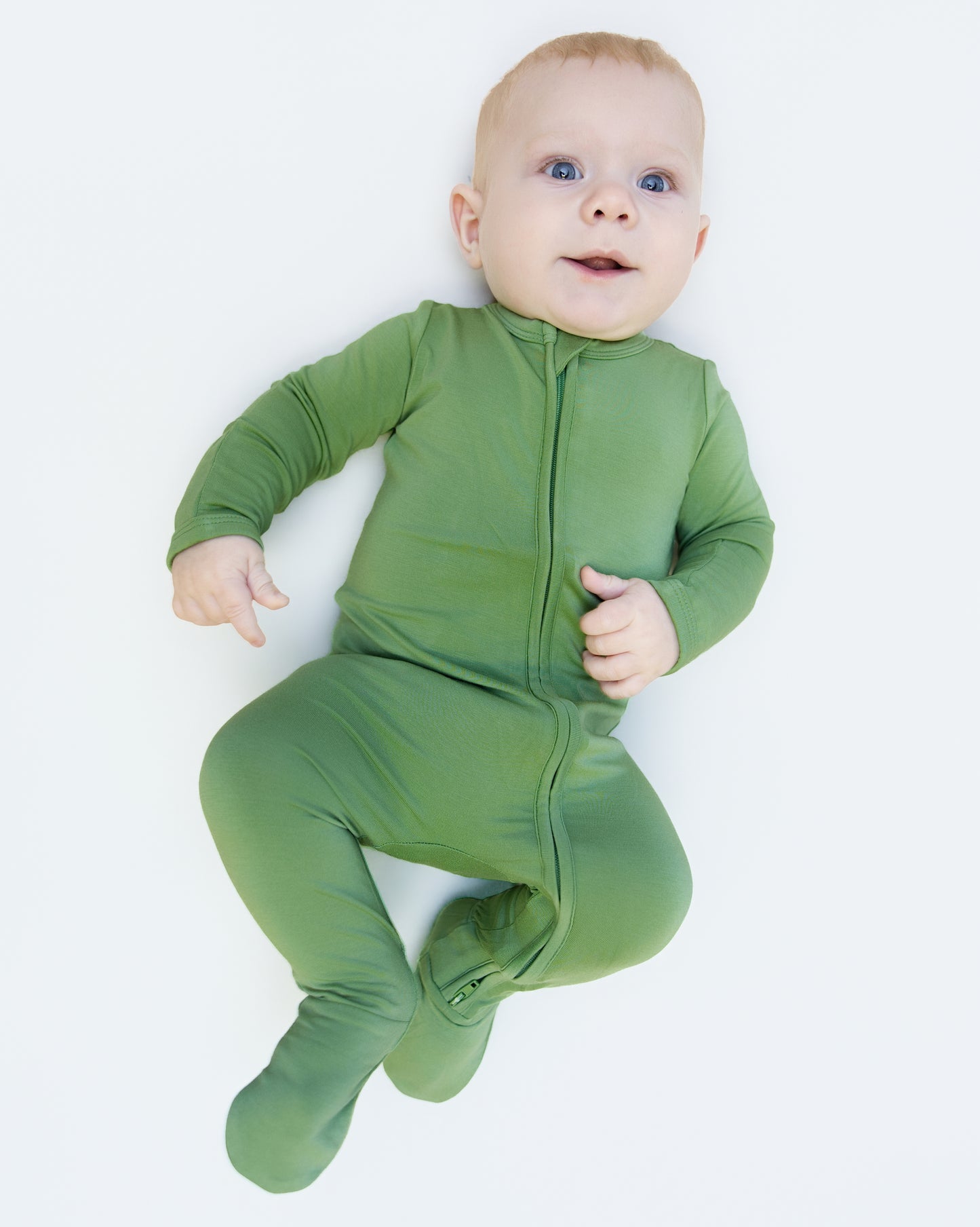 Zip Footie in Leaf Green - Bumbunny Baby