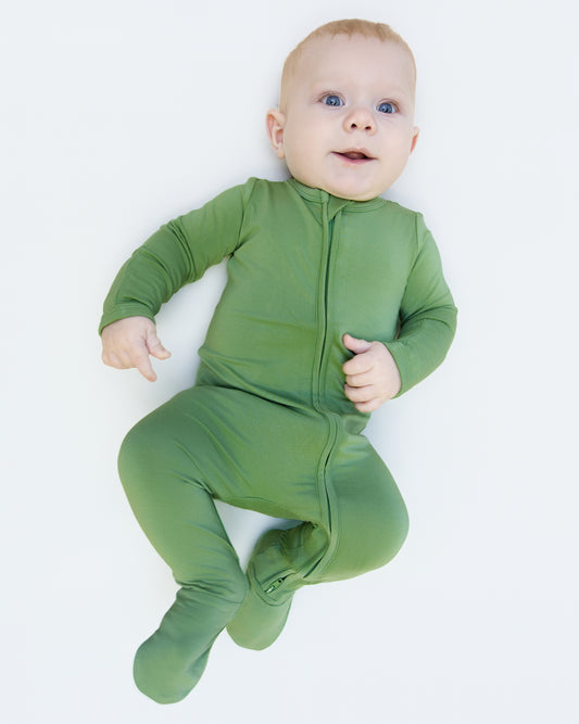 Zip Footie in Leaf Green