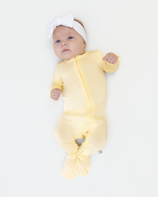 Zip Footie in Pale Yellow