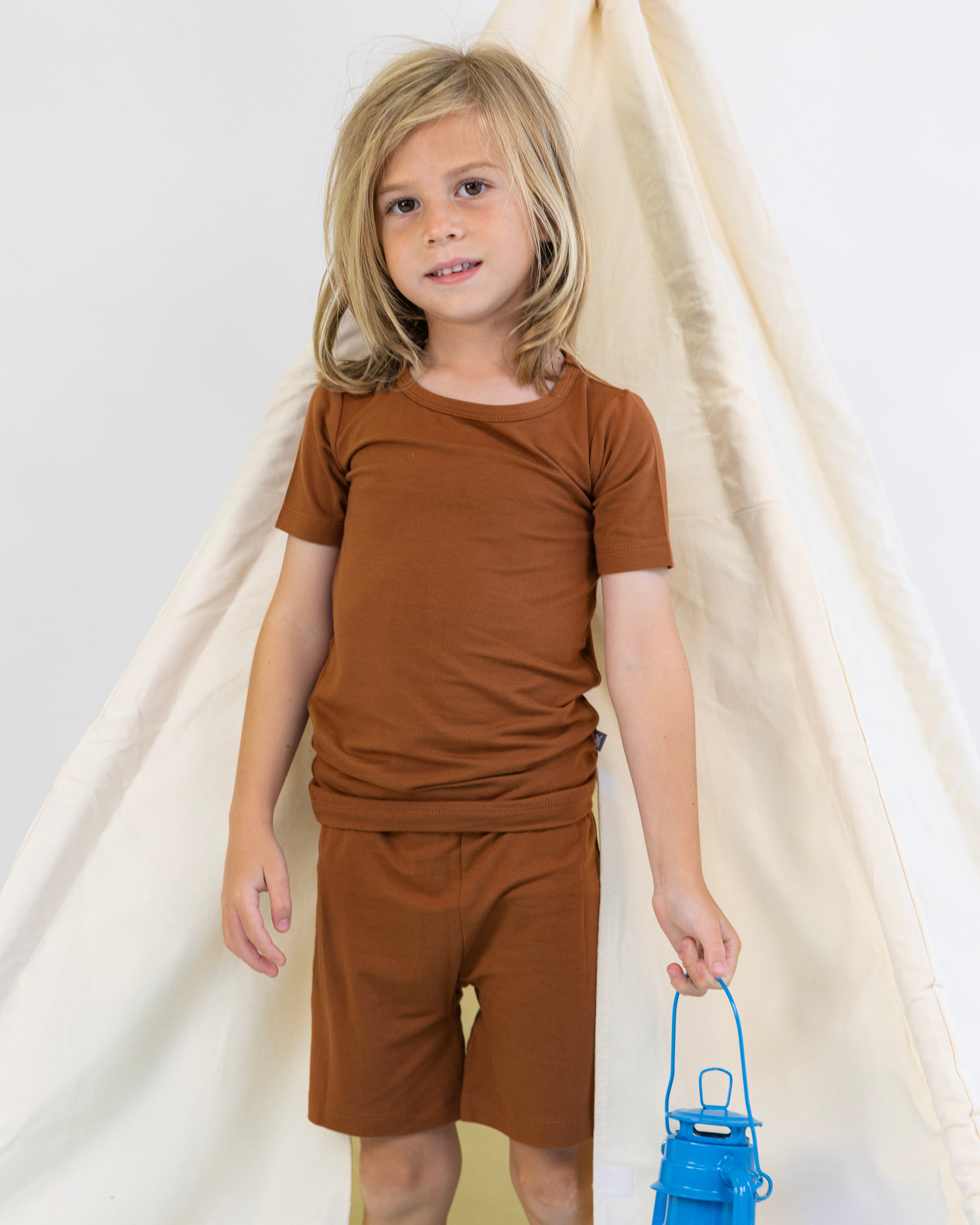 Two-Piece Short Pajama Set in Toffee