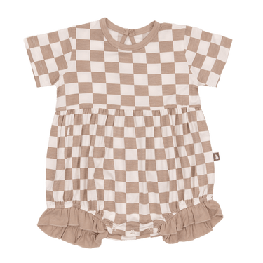 Bubble Romper in Toffee Check
