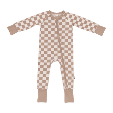 Convertible Footed Romper in Toffee Check