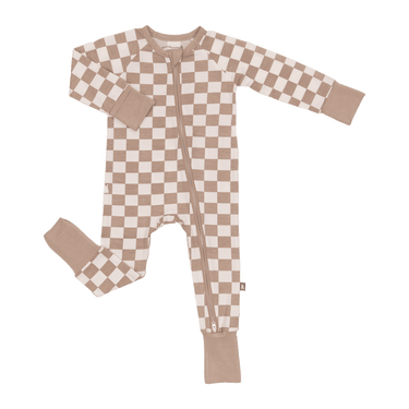 Convertible Footed Romper in Toffee Check