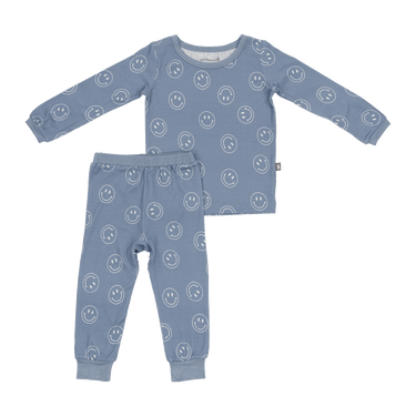 Two-Piece Long Pajama Set in Retro Smileys