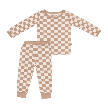 Two-Piece Long Pajama Set in Toffee Check