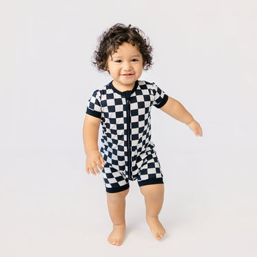 Short Zip Romper in Midnight Milk