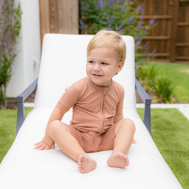 Short Zip Romper in Tiramisu