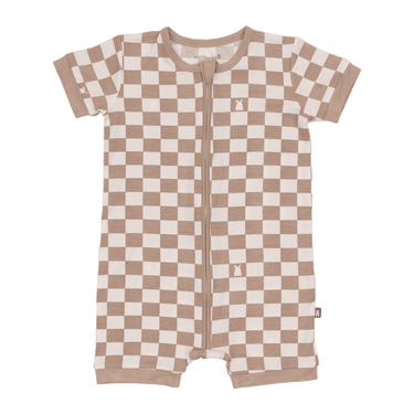 Short Zip Romper in Toffee Check