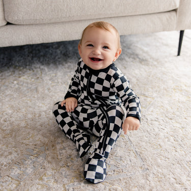 Zip Footie in Midnight Milk