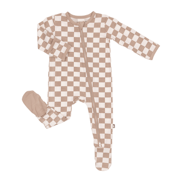 Zip Footie in Toffee Check