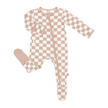 Zip Footie in Toffee Check
