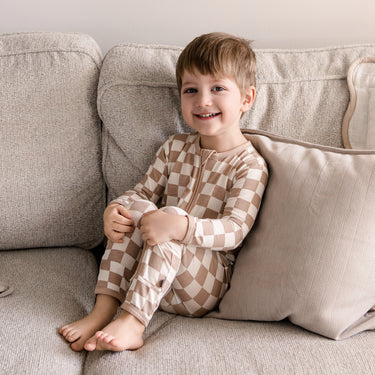 Zip Romper in Toffee Check