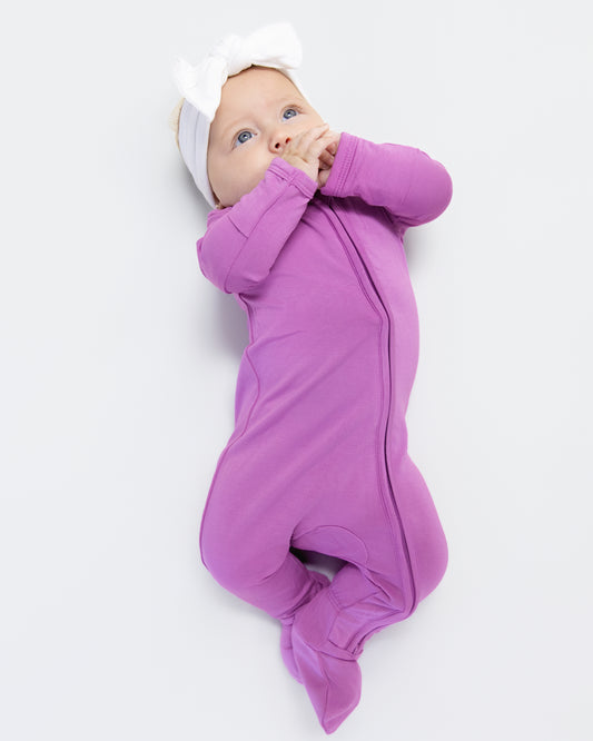 Zip Footie in Deep Mauve