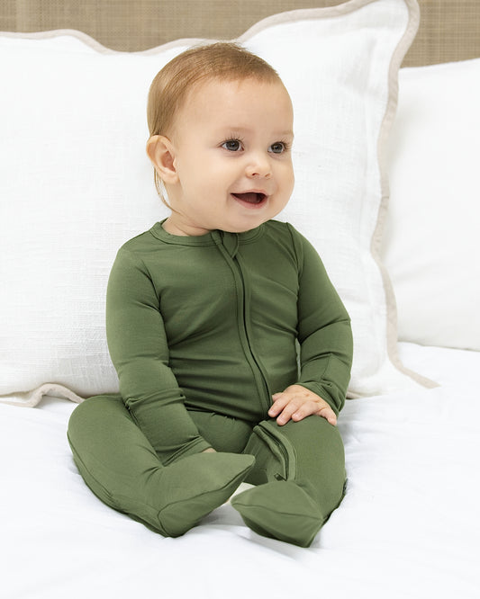 Zip Footie in Olive Green