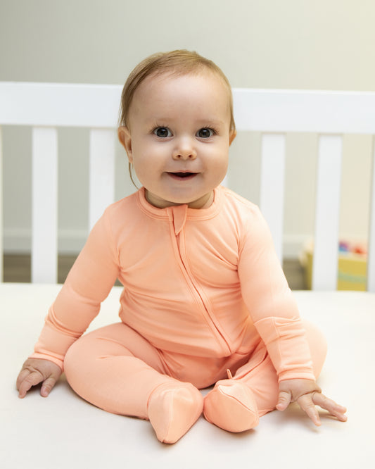 Zip Footie in Soft Peach