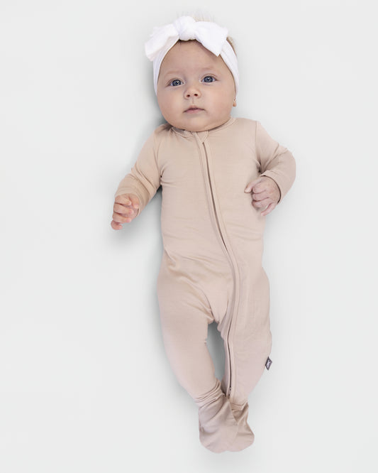 Zip Footie in Warm Tan